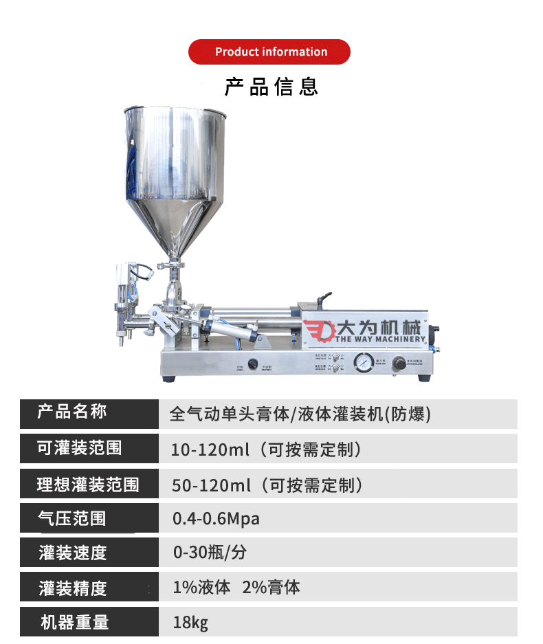 全气动单头膏体/液体灌装机(防爆)(图3)